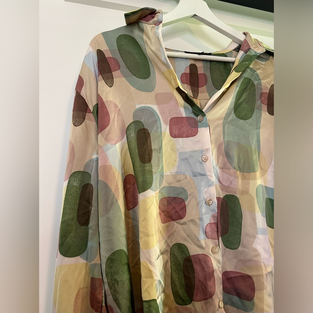 Funky Pattern Satin Button Up Blouse - image 4